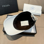 White Prada cap with black inner lining and product tags