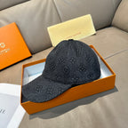 Louis Vuitton dark denim baseball cap with embossed monogram allover and curved brim