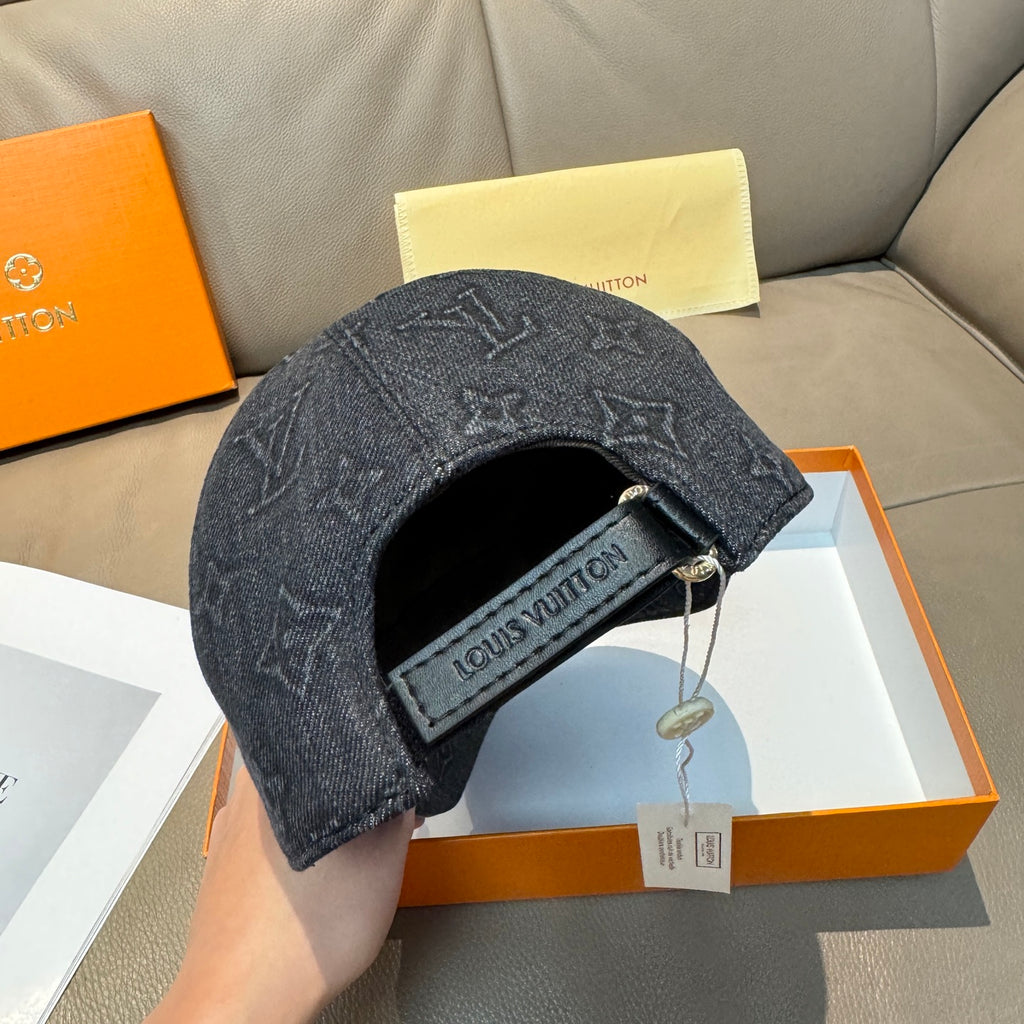 Louis Vuitton dark denim baseball cap with monogram pattern and adjustable strap