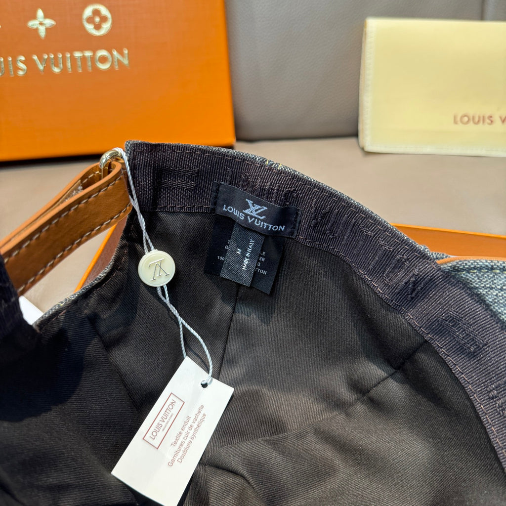 Louis Vuitton cap interior with adjustable strap and hanging product tags