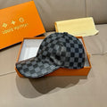 Louis Vuitton checkered baseball cap, dark gray with black pattern and curved brim