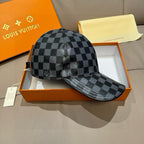Louis Vuitton checkered baseball cap with adjustable strap, dark blue-gray and black