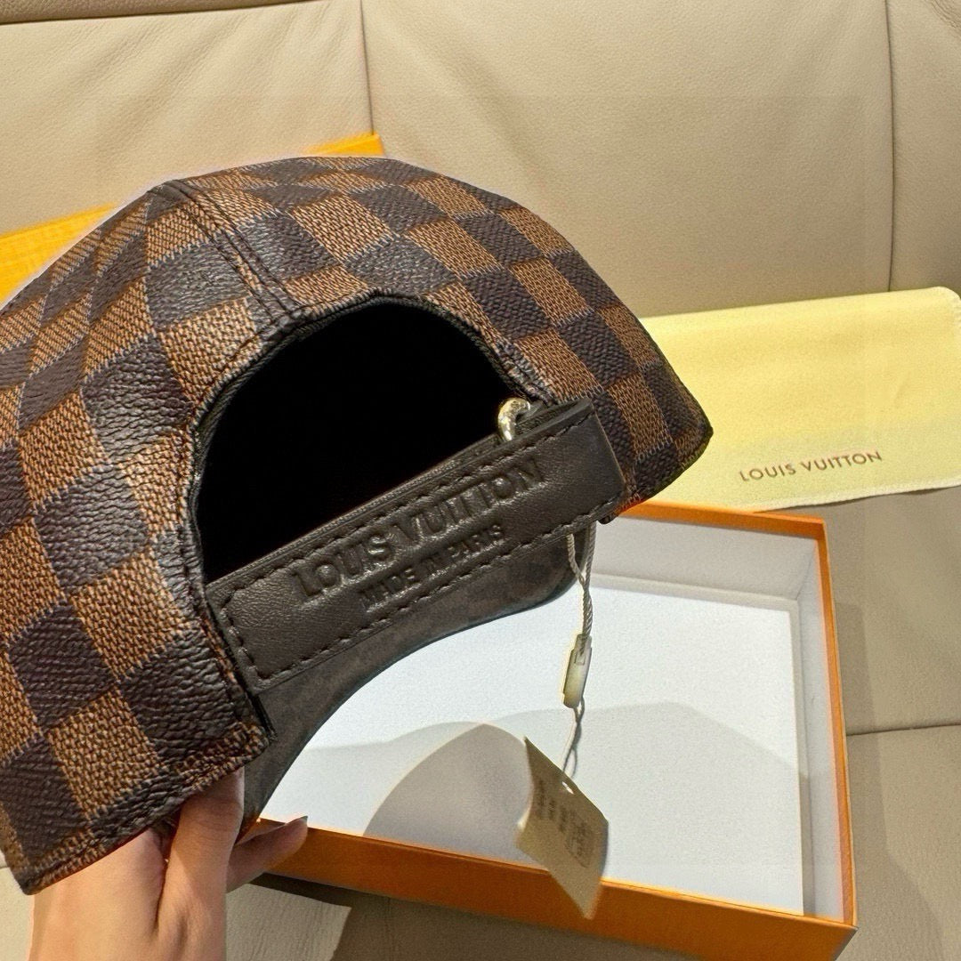 Louis Vuitton baseball cap interior view with adjustable band and stitched logo detail