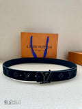 Louis Vuitton belt in dark blue with monogram pattern and silver-tone buckle