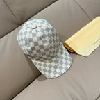 Louis Vuitton damier check baseball cap, light gray and white, angled view