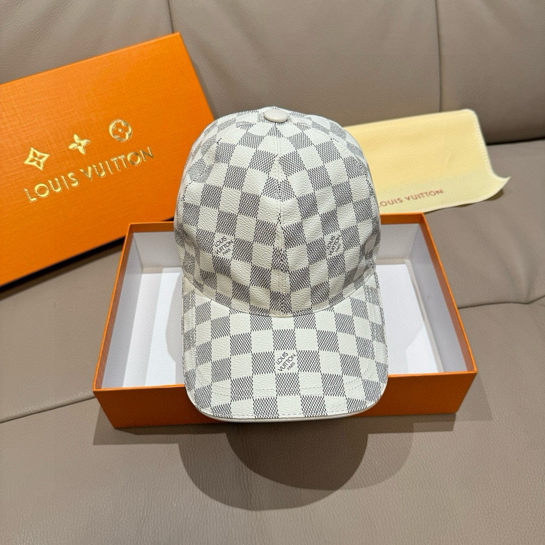 Louis Vuitton damier check baseball cap, light gray and white, front view