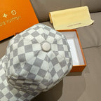 Louis Vuitton damier check cap crown with round button, light gray and white