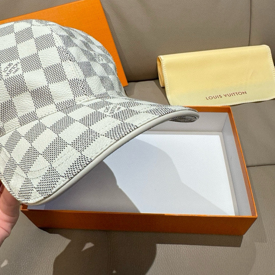 Louis Vuitton damier check cap brim view, light gray and white
