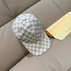 Louis Vuitton damier check baseball cap, light gray and white with snap closure