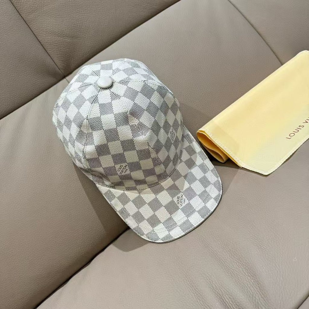 Louis Vuitton damier check baseball cap, light gray and white with front panel detail