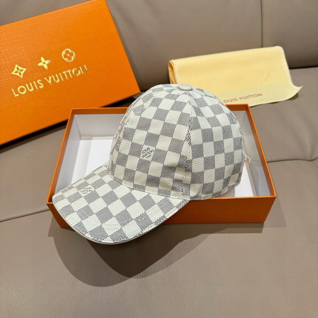 Louis Vuitton damier check baseball cap in light gray and white, curved brim