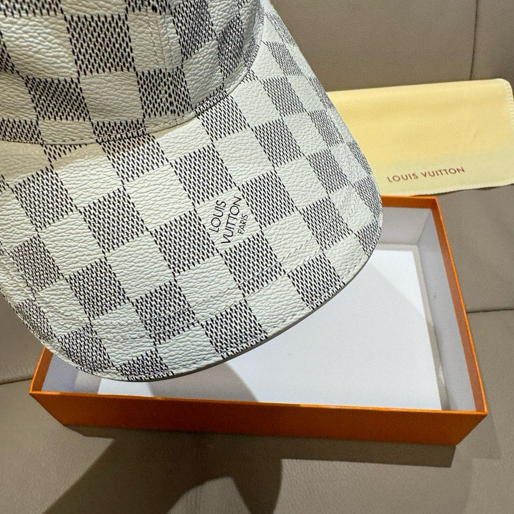 Louis Vuitton damier check cap side panel, light gray and white