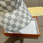 Louis Vuitton damier check cap side panel, light gray and white
