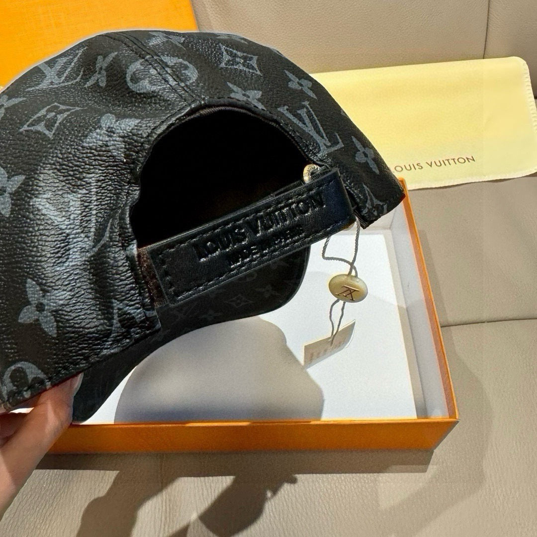 Louis Vuitton monogram baseball cap, dark gray with adjustable strap detail