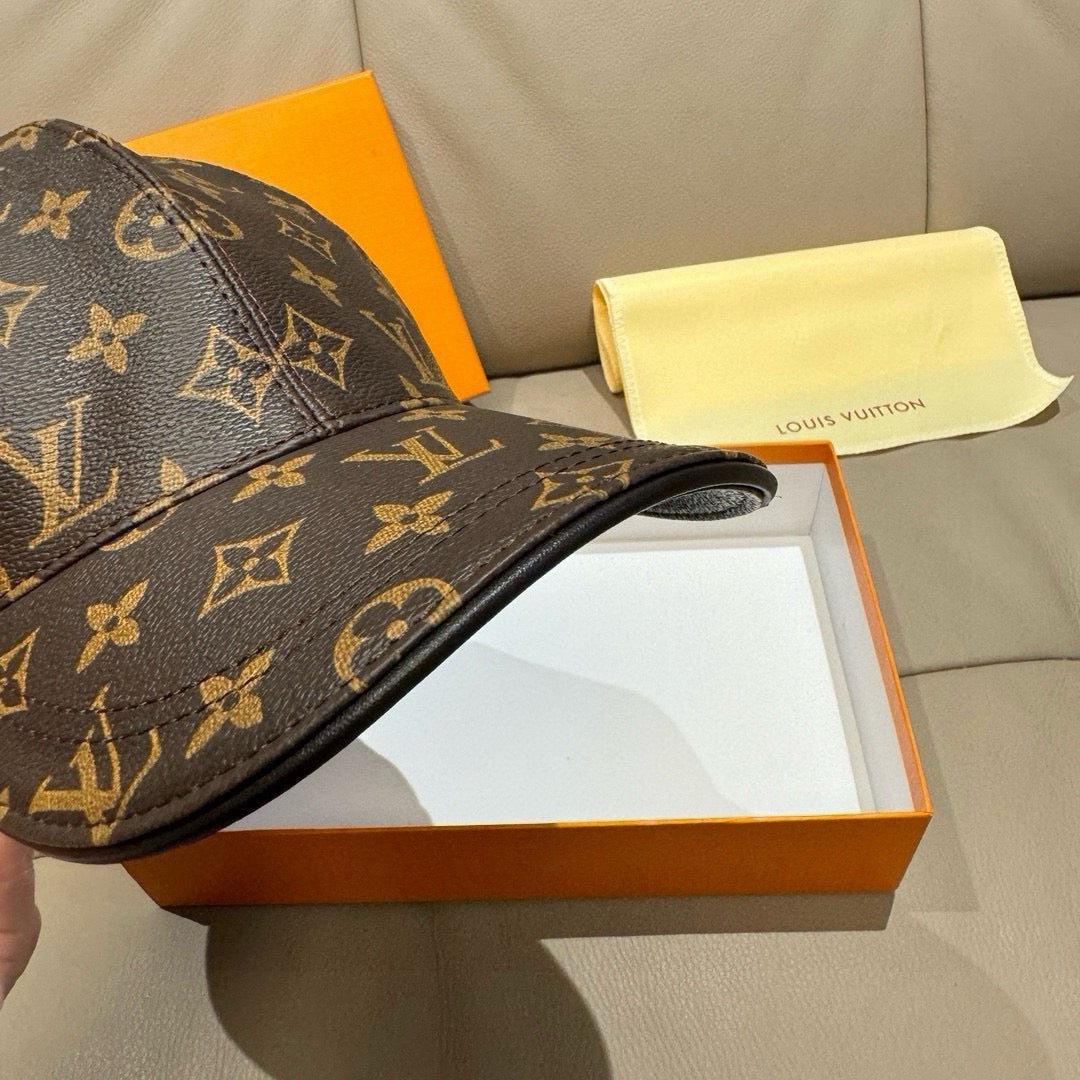 Louis Vuitton monogram baseball cap close-up showing underside of curved brim