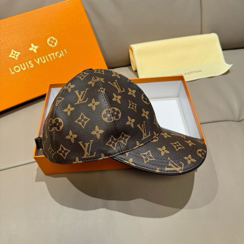 Louis Vuitton monogram baseball cap, dark brown, curved brim with stitched edge