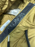 Moncler logo zipper on yellow puffer coat