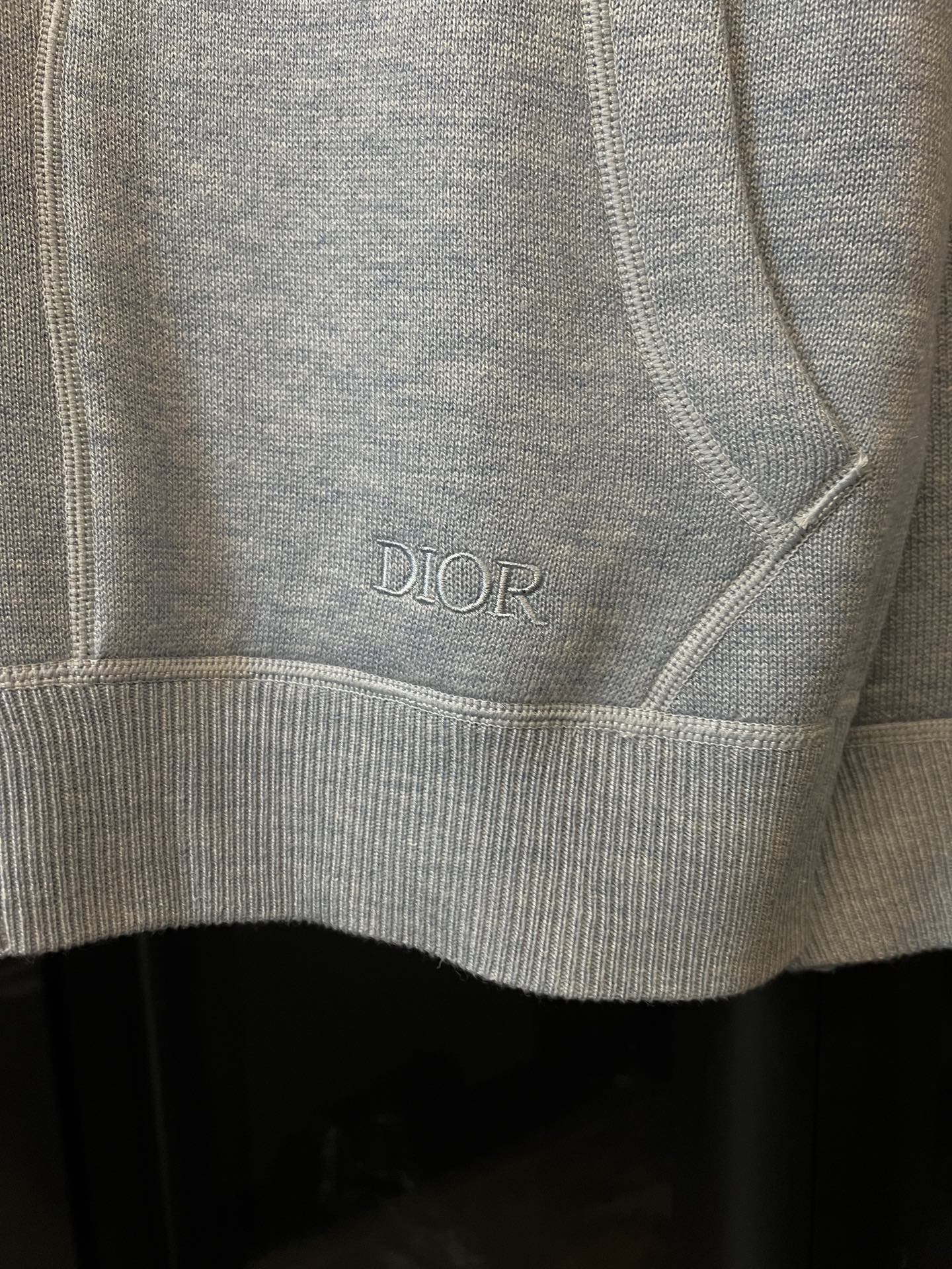 Light gray zip-up hoodie with DIOR logo on inner front chest area