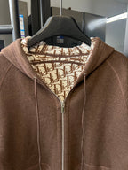 Dior brown zip-up hoodie with hood and silver-tone front zipper