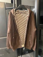 Dior brown zip-up hoodie with monogram logo hood lining