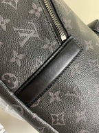 Louis Vuitton monogram bag zipper pull with leather trim, dark gray