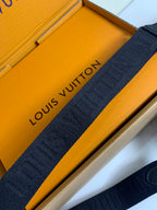 Louis Vuitton dark jacquard shoulder strap with repeating logo lettering