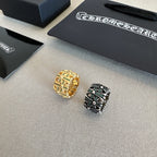 Chrome accessories two square rings with gold and black enamel, jeweled top design
