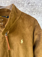 Ralph Lauren corduroy jacket shoulder detail, tan with embroidered pony and zip
