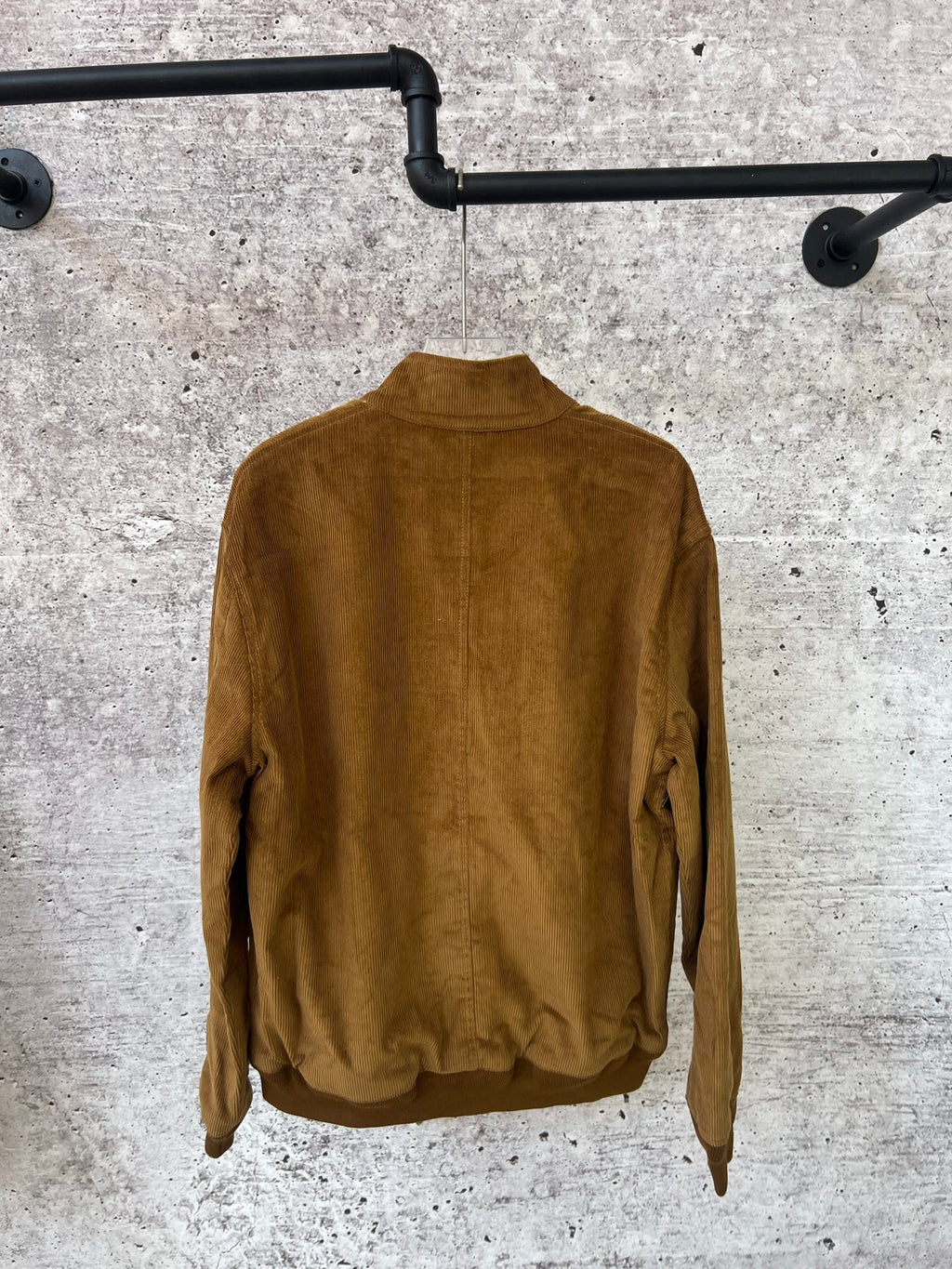 Ralph Lauren corduroy jacket back, tan full-length with high collar