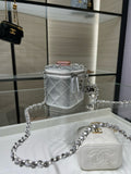 Silver quilted crossbody bag with chain strap and mini flap, CC emblem