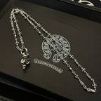 Chrome accessories silver-tone layered chain bracelet set with two charms