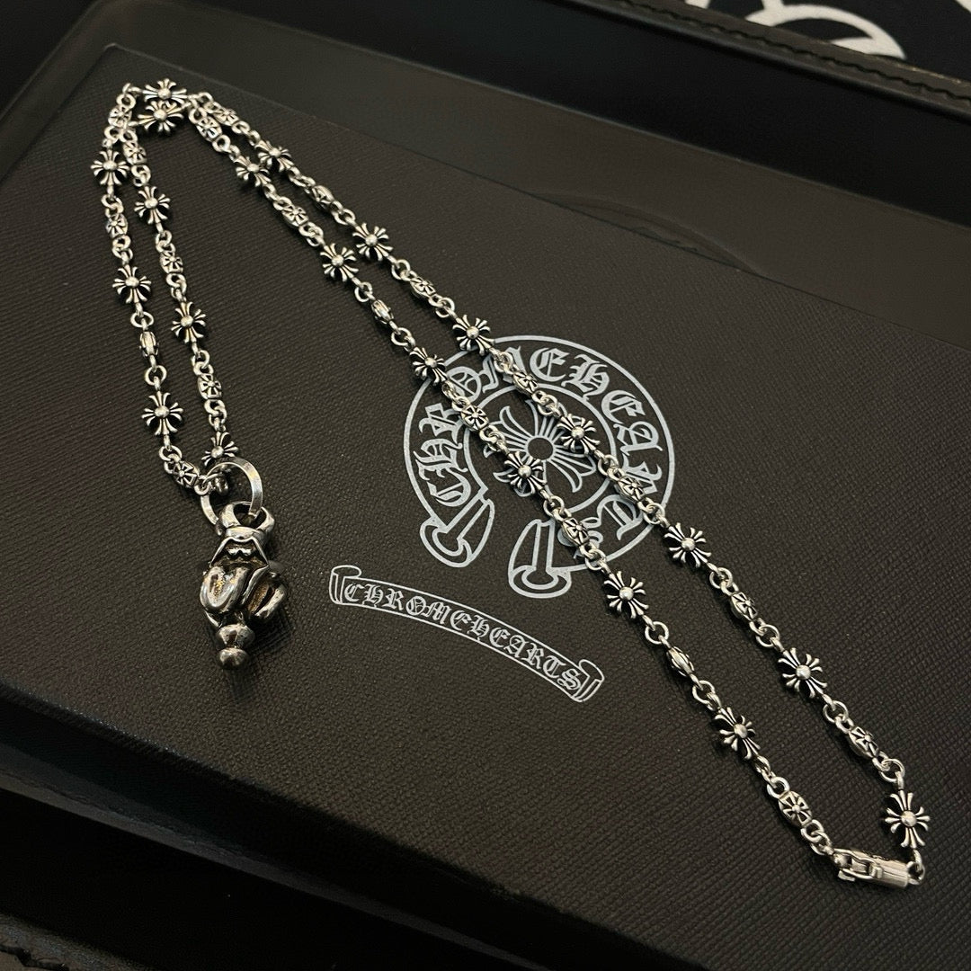 Chrome accessories silver-tone layered chain bracelet set with two charms