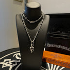 Chrome accessories silver-tone chain necklace with small floral charms and clasp