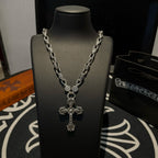 Silver chain cross pendant necklace with large center cross charm