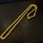 Gold tone chain necklace on a black box, long rectangular link pattern