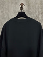 Black long-sleeve crewneck shirt, back view
