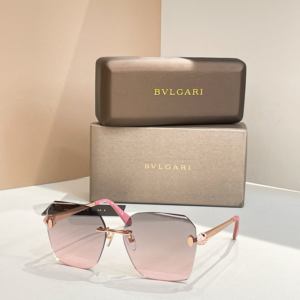 Bvlgari oversized sunglasses with blush gradient lenses and black frame, pink temples