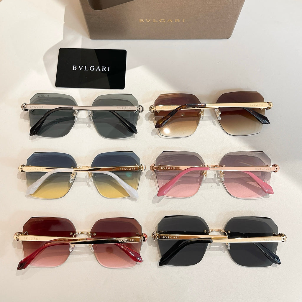 Bvlgari sunglasses assortment with six colored frames and gradient lenses