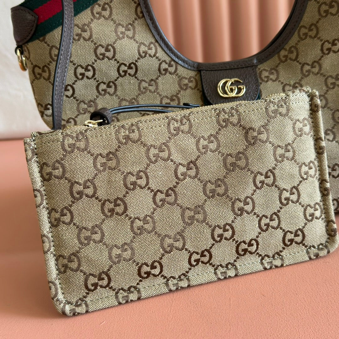 Gucci GG vanity bag with zip and matching mini pouch with Web stripe