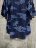 Louis Vuitton short-sleeve denim shirt back hem, dark blue with light-blue allover pattern