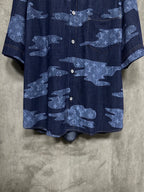 Louis Vuitton short-sleeve denim shirt front, dark blue with light-blue pattern and buttons