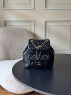 Chanel quilted leather mini shoulder bag with chain strap and logo front clasp