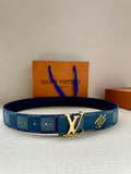 Louis Vuitton belt in blue check canvas with gold-tone LV buckle