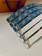 Louis Vuitton belts set: blue and light pink check straps with gold-tone buckles