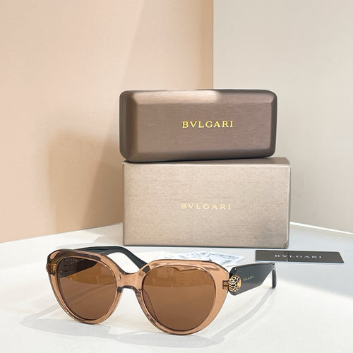 Bvlgari round sunglasses with brown lenses and tortoiseshell frames, side emblem details