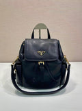 Prada dark blue leather mini backpack with front flap and gold-tone hardware