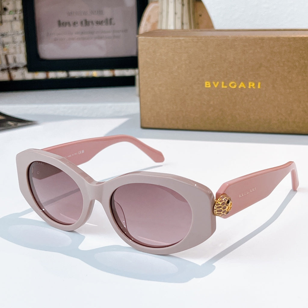 Bvlgari sunglasses with light pink frame and rosy tinted lenses