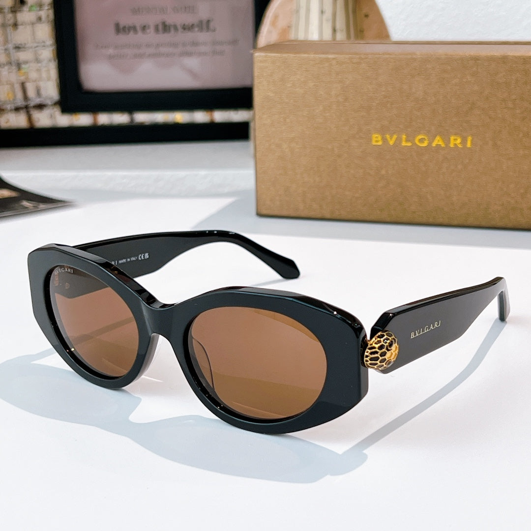 Bvlgari sunglasses with black frame and light brown tinted lenses