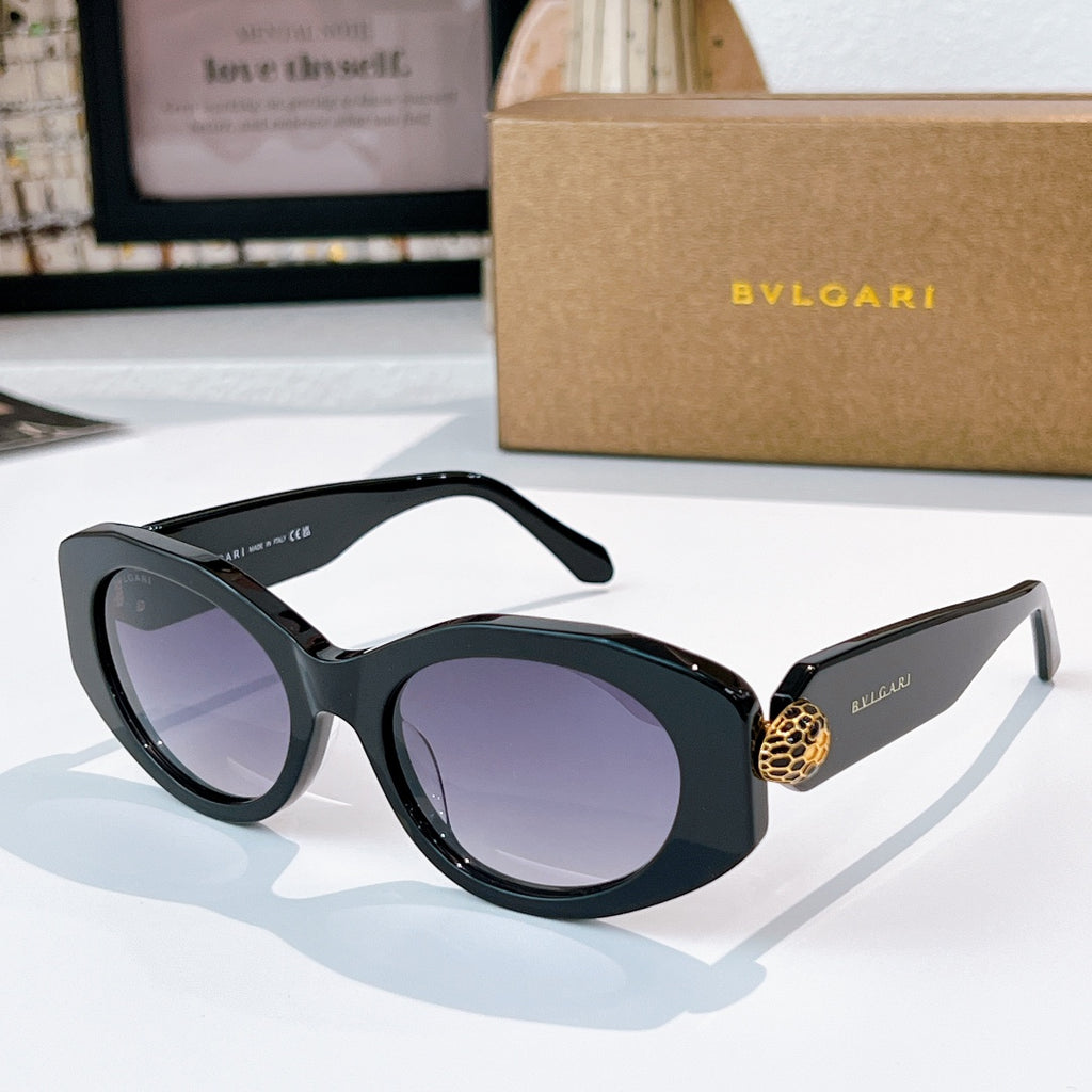 Bvlgari sunglasses with black frame and lavender tinted lenses