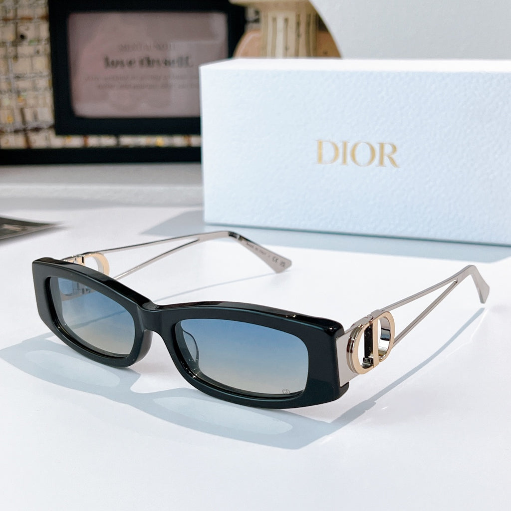 Dior sunglasses, black frame with gold-tone arms and dark lenses